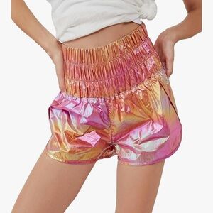 Free People Movement Way Home Shine Shorts-Metallic Pink/Orange-Women Small